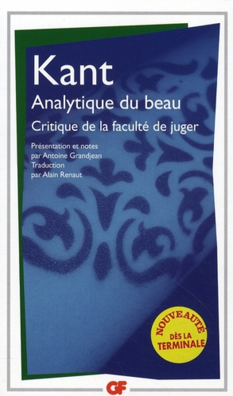 ANALYTIQUE DU BEAU - KANT EMMANUEL - FLAMMARION