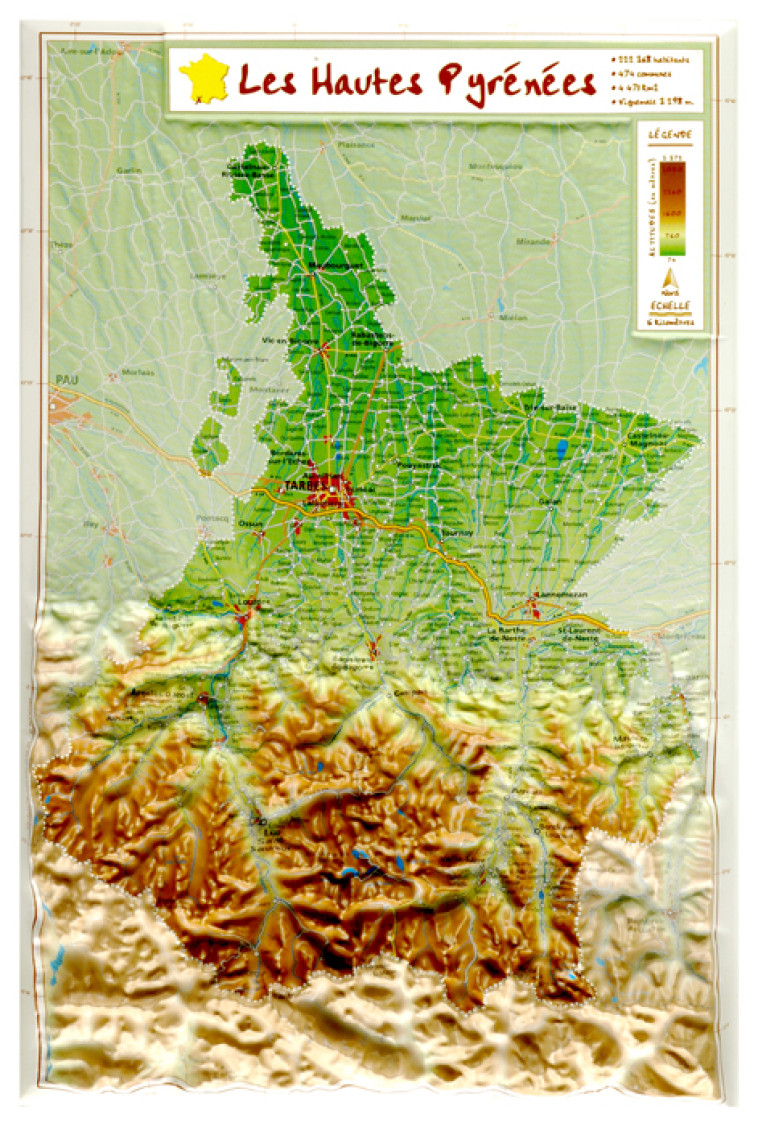 HAUTES PYRENEES 31,5 X 21,5 CM - XXX - GEORELIEF