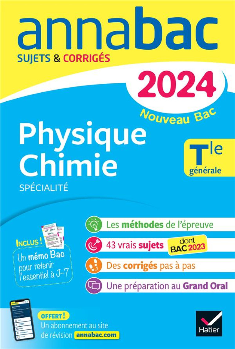 ANNALES DU BAC ANNABAC 2024 PHYSIQUE-CHIMIE TLE GENERALE (SPECIALITE) - SUJETS CORRIGES NOUVEAU BAC - BERTHELOT/CARRASCO - DIDIER