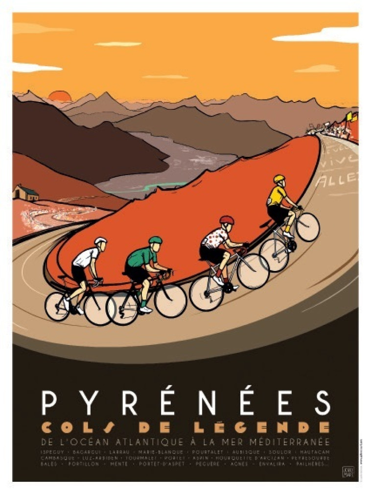 AFFICHE : TOUR DE FRANCE, PYRENEES COLS DE LEGENDE -  Jobomart - CAIRN