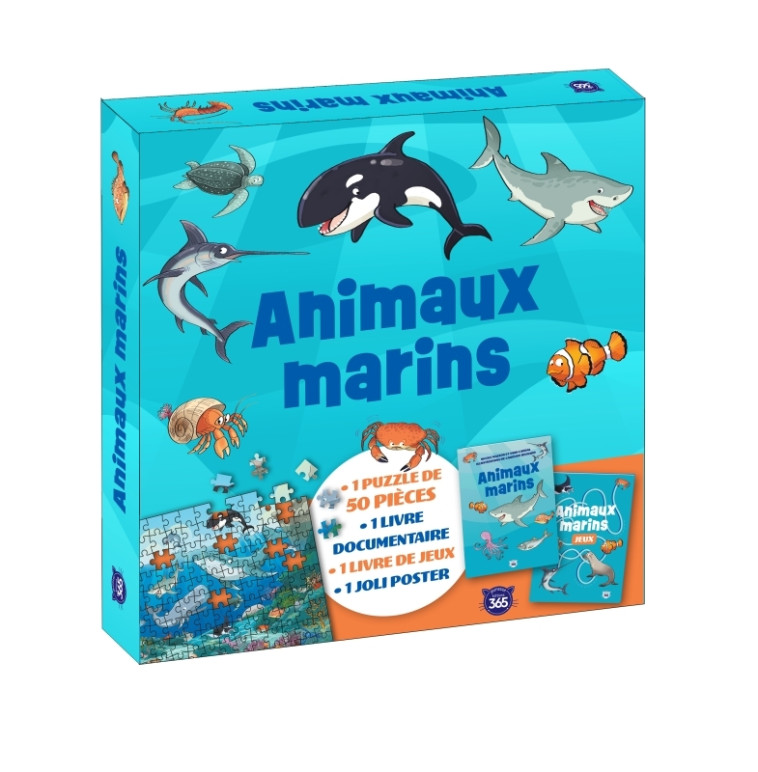 Coffret puzzle documentaire - Animaux marins - Yann Caudal, Nicole Masson, Caroline Hesnard - 365 PARIS