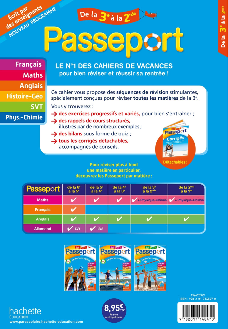 Passeport - Toutes les matières - De la 3e à la 2de - Cahier de vacances 2024 - Christophe Douay, Cécile Pellissier, Elizabeth Louise Cazenave-Oaten, Sébastien Dessaint, Christophe Saïsse, Fabienne Ottevaere - HACHETTE EDUC