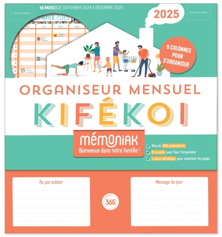 Organiseur Mémoniak Kifékoi, calendrier mensuel en colonnes (sept. 2024- déc. 2025) - XXX - 365 PARIS