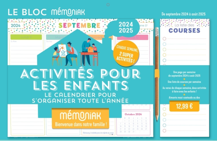 Le Bloc hebdomadaire Mémoniak organiseur 2025 Activités pour les enfants 12 mois - XXX - 365 PARIS