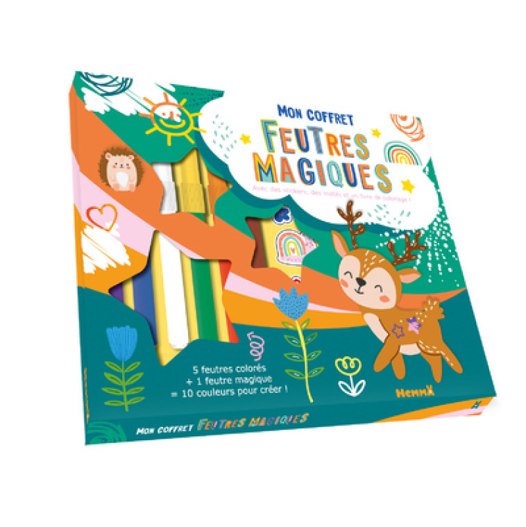 Mon coffret feutres magiques - Avec des stickers, des motifs et un livre de coloriage ! 5 feutres colorés + 1 feutre magique = 10 co - Collectif Collectif,  Collectif - HEMMA