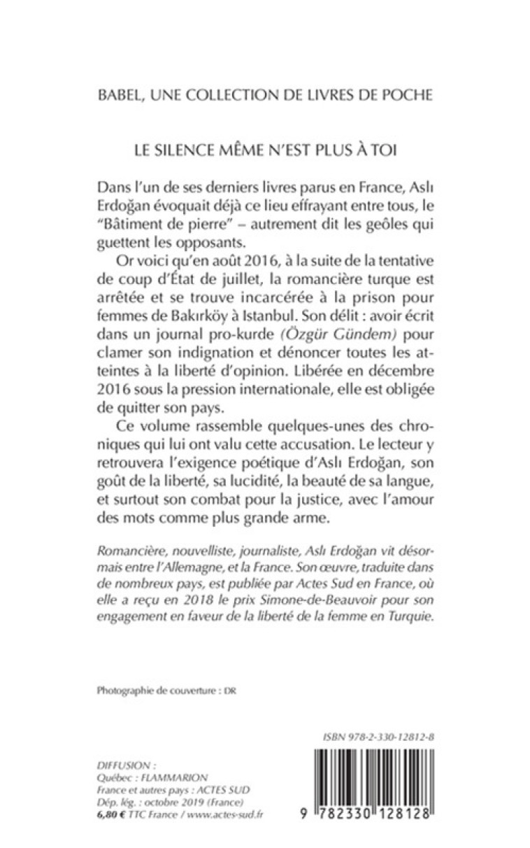 Le silence même n'est plus à toi - Asli Erdogan - ACTES SUD