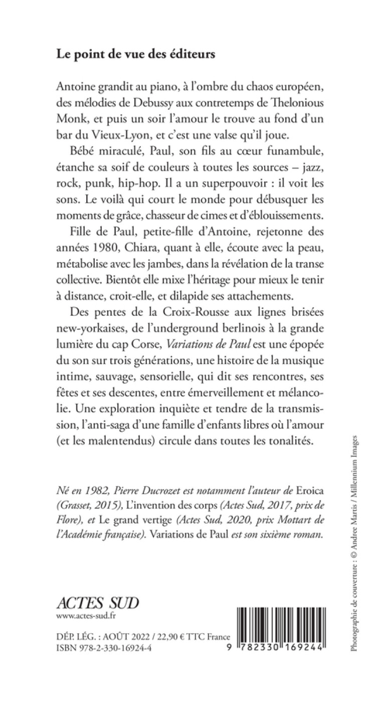 Variations de Paul - Pierre Ducrozet - ACTES SUD