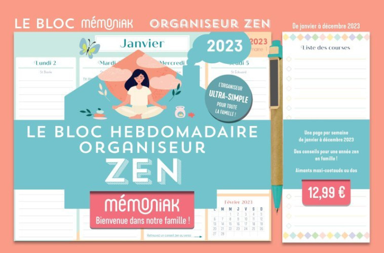 Le Bloc hebdomadaire Mémoniak organiseur zen 2023 : 1 an de citations et conseils pour une année zen - XXX - 365 PARIS