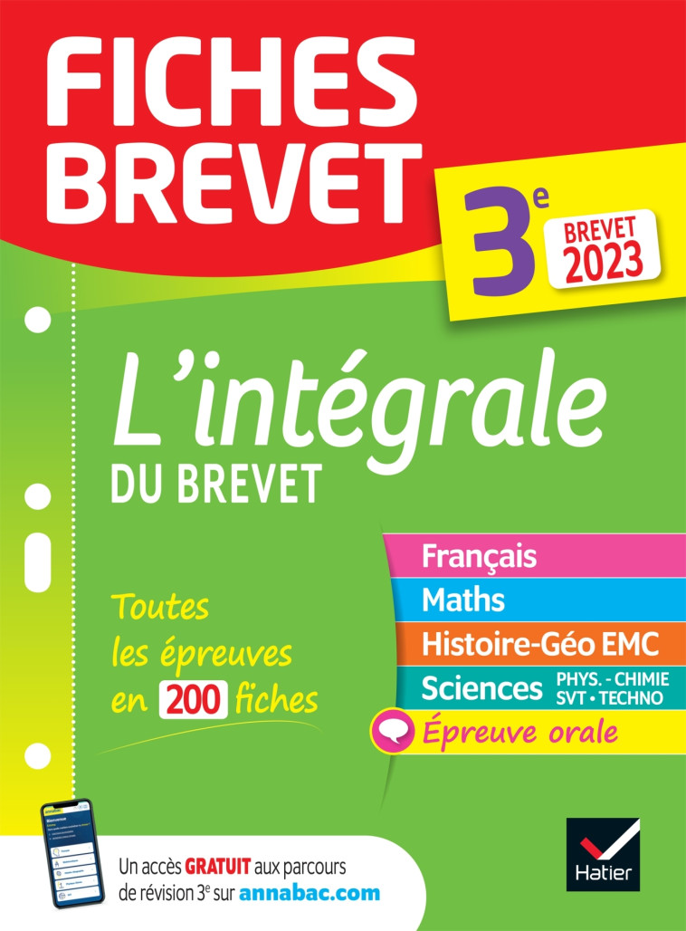 Fiches brevet L'intégrale du Brevet 2023 3e (tout-en-un) -   - HATIER