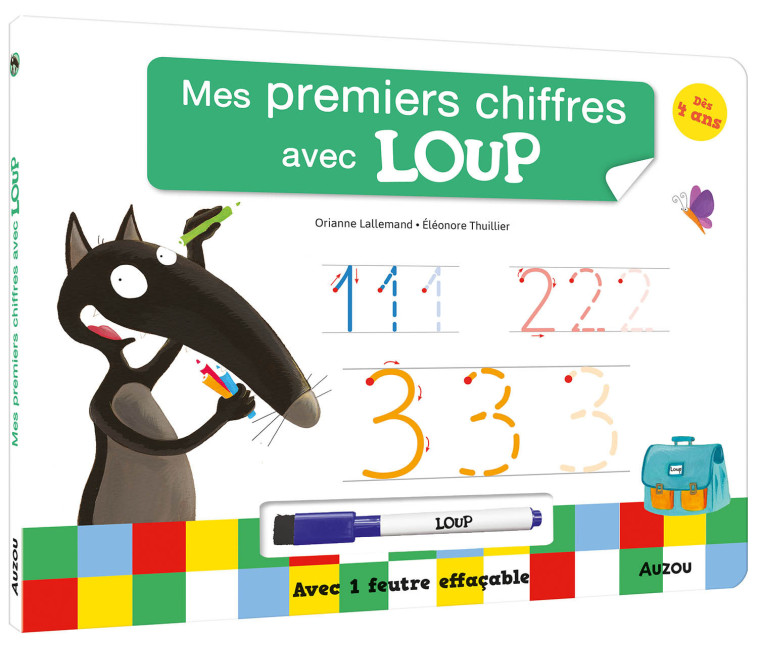 LIVRE ARDOISE - MES PREMIERS CHIFFRES AVEC LOUP - Orianne Lallemand - AUZOU