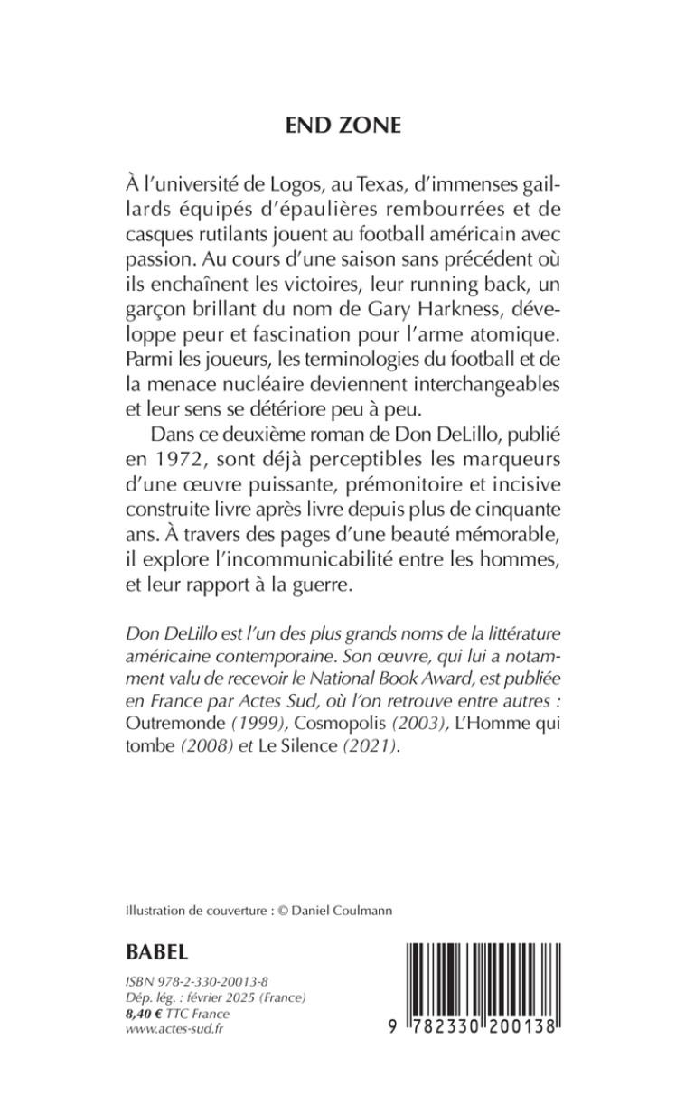 End Zone - Don DeLillo - ACTES SUD